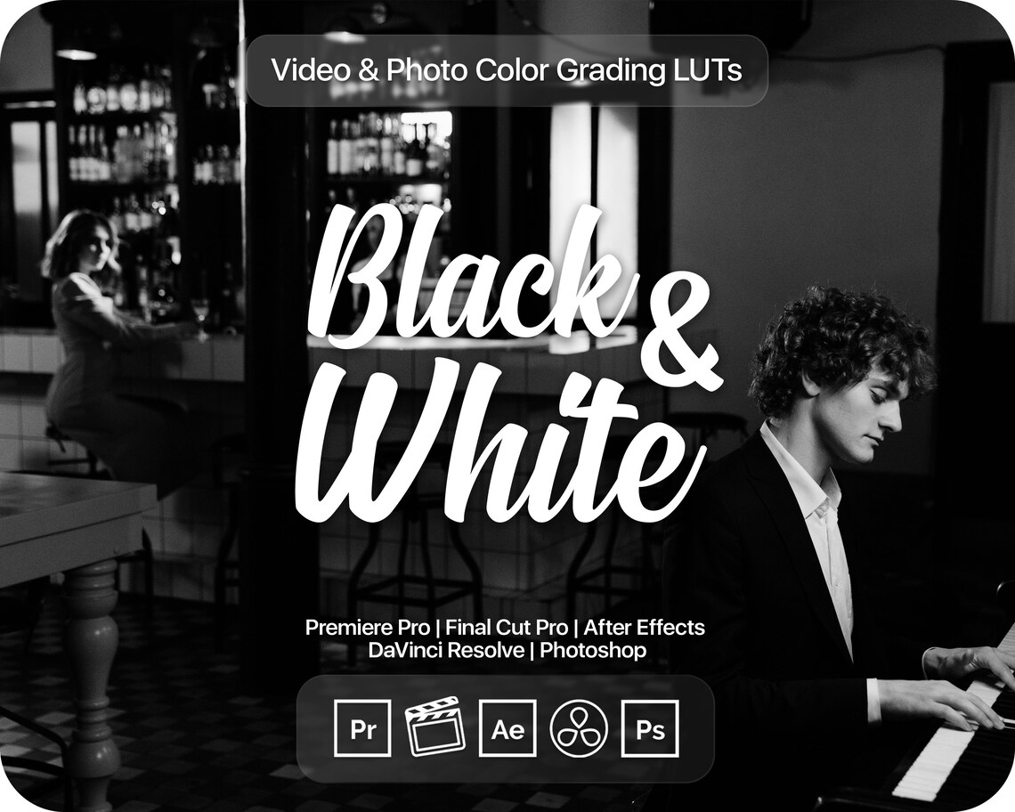 16 Black and White LUTs for Color Grading Video and Photo Etsy