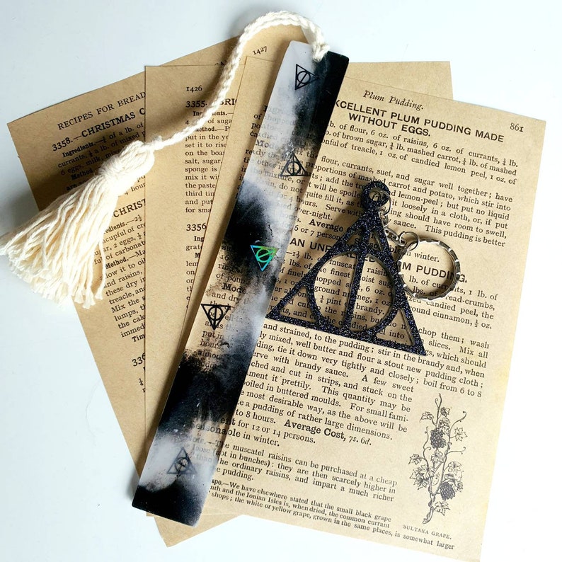 Resin Deathly hallows bookmark and keychain