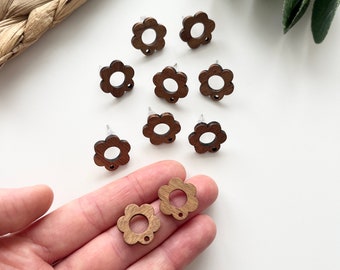 Daisy Wooden Studs: Jewelry Making Supplies, Brass Charms