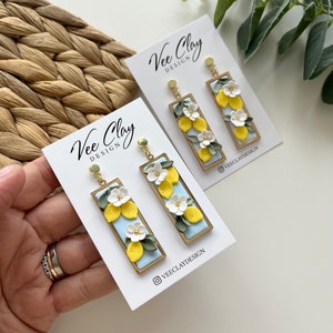 Lemon Polymer Clay Earrings, Botanical Floral Handmade Jewelry