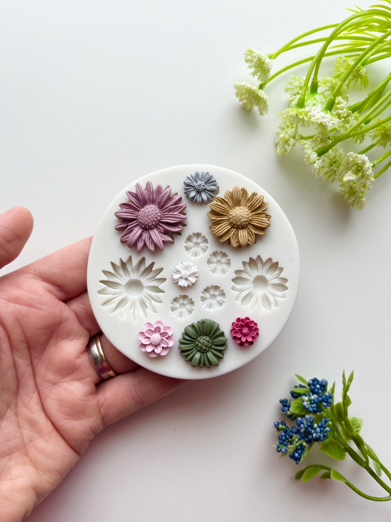 7 Flower Mould Bouquet / Polymer Clay Cutters / Micro Cutters / Earring Making / Clay Tools/ Polymer Clay Moulds/ Floral/ Roses & Flowers image 3