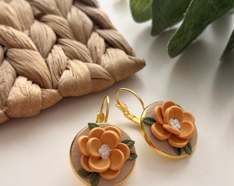 French Hoop Clay Earrings⎟ Botanical Earrings⎟Polymer Clay Earrings⎟Statement Earrings⎟Floral⎟Handmade⎟Lightweight