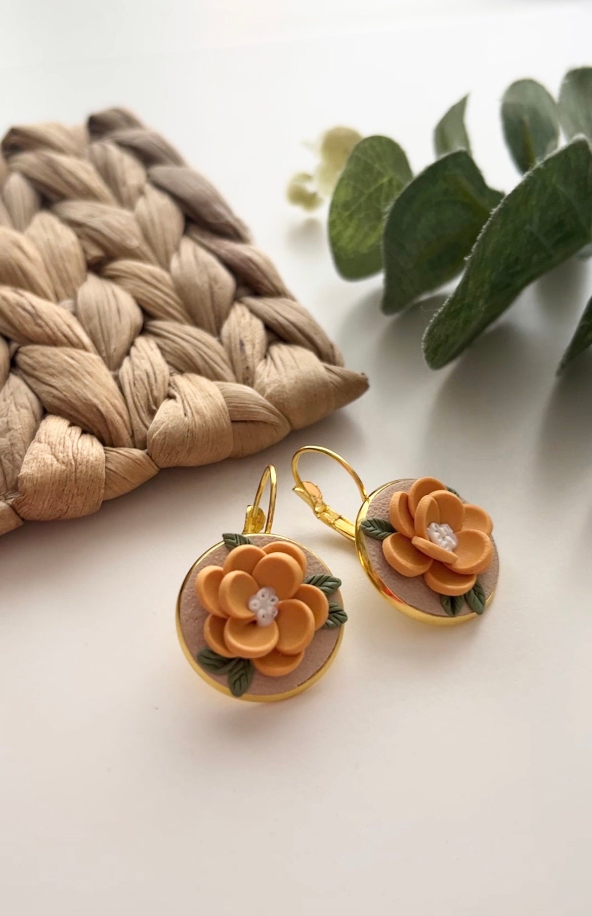 French Hoop Clay Earrings[?] Botanical Earrings[?]Polymer Earrings[?]statement Earrings[?]Floral[?]Handmade[?]Lightweight