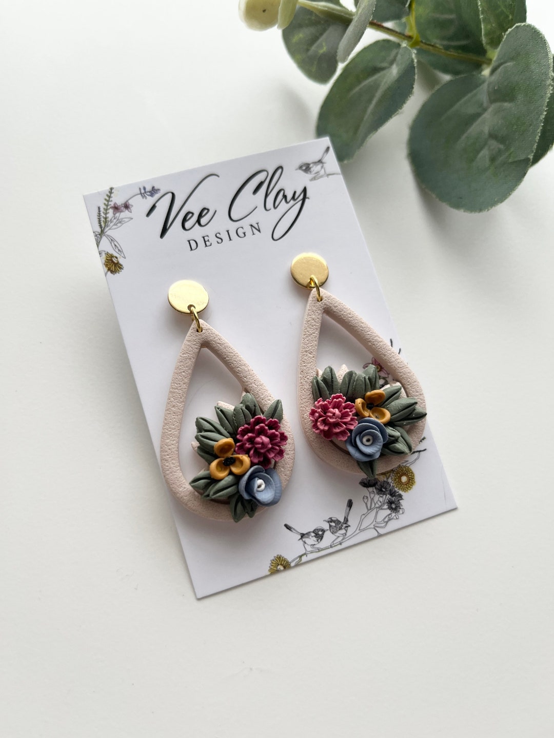 Teardrop Earrings botanical Earringspolymer Clay Earringsstatement ...