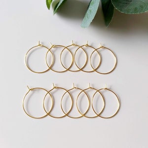 Gold Earring Hoops (10 Pcs) 25 mm or 20mm / Polymer Clay Tools / Jewellery making / Jewellery Findings / Brass Charm / Raw Brass