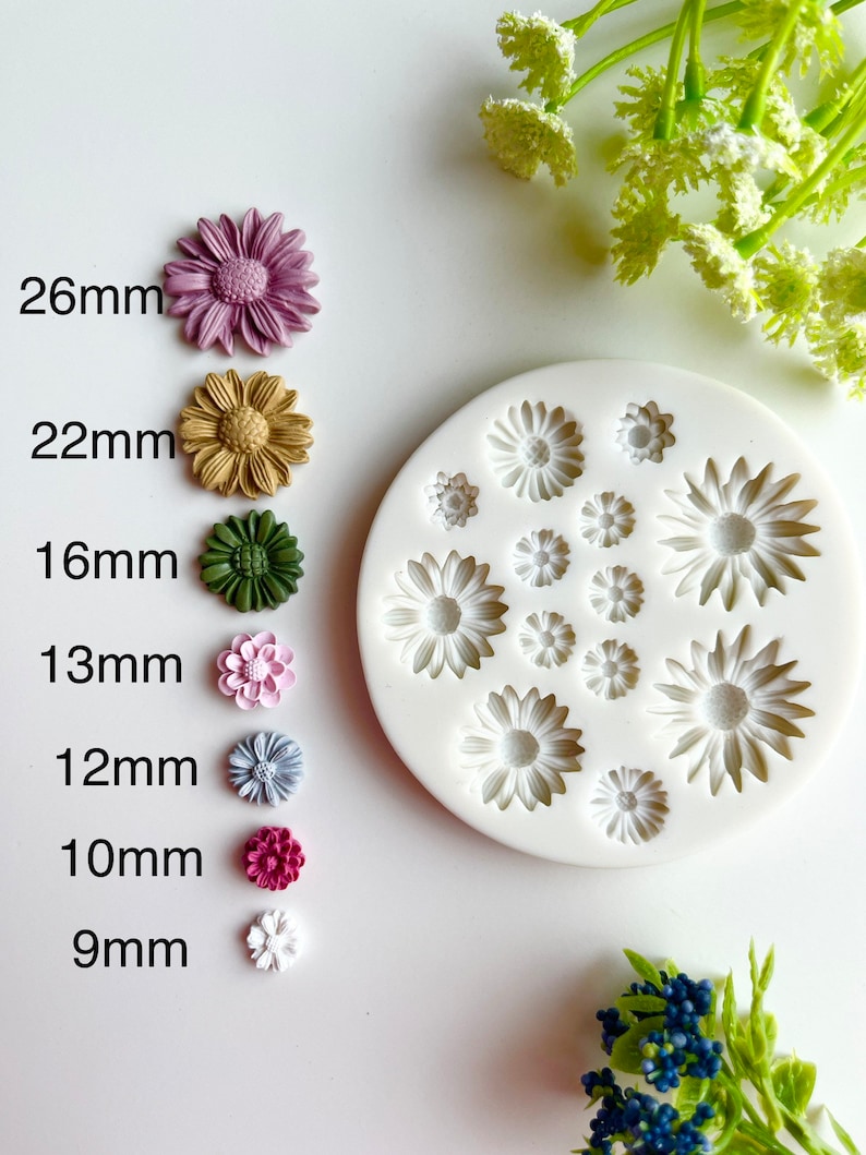 7 Flower Mould Bouquet / Polymer Clay Cutters / Micro Cutters / Earring Making / Clay Tools/ Polymer Clay Moulds/ Floral/ Roses & Flowers image 2