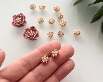 Cubic Zirconia Flower Centers: Brass Jewelry Findings (2 Pcs)