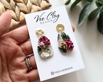 Petite floral earrings ⎥ Statement earrings⎥ Bohemian earrings ⎥ Polymer clay earrings ⎥ Geometric earrings ⎥ Lightweight⎥Gift idea