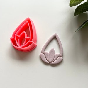 Lotus Teardrop Clay Cutter: Polymer Clay Earring Tool (40mm)