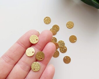 Raw Brass Round Charm: Hammered Jewelry Findings (4 Pcs)
