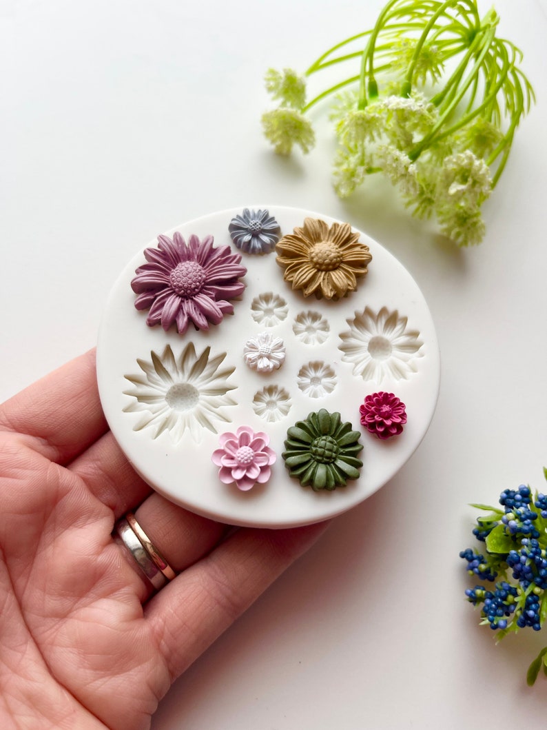 7 Flower Mould Bouquet / Polymer Clay Cutters / Micro Cutters / Earring Making / Clay Tools/ Polymer Clay Moulds/ Floral/ Roses & Flowers image 4