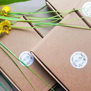 May include: Four brown cardboard boxes with white circular labels that say "Vie Clay" in a floral design. The boxes are stacked on top of each other.