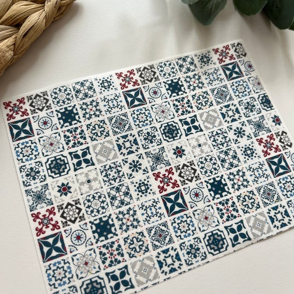 Portuguese Tile Image Transfer Paper: Polymer Clay Jewelry (1 Sheet) B11 #2