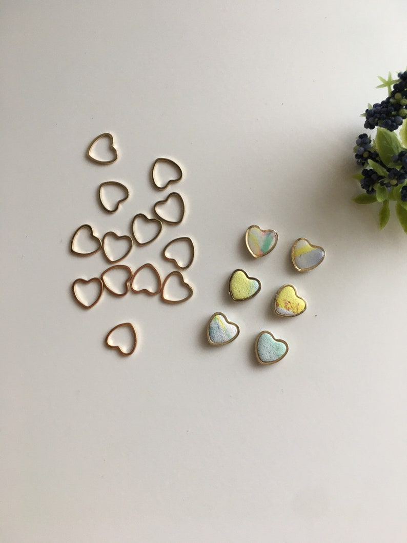 Heart Brass Charm 2 2pcsDaisy Polymer Clay EarringsStatement EarringsFloralEmbossedHandmadeLightweight image 3