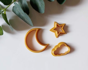 Moon, Cloud & Star Polymer Clay Shape Cutter ⎥ Earring Making ⎥ Jewellery Making⎥Natural⎥Asymmetrical⎥