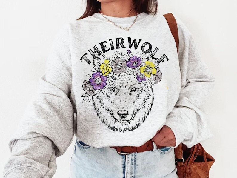 Theirwolf sweatshirt nonbinary pride enby they them shirt funny nonbinary pronouns not a girl not a boy queer enby gift image 1