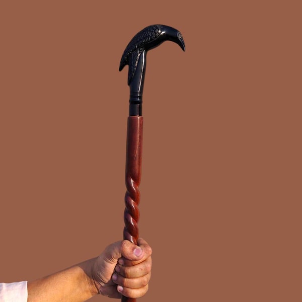 Raven Walking Stick: Norse Mythology Inspired Cane, Handcrafted 38"
