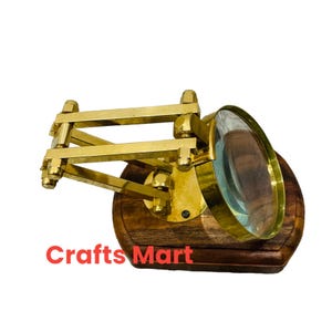 Collectible Brass & Wood Tabletop Magnifying Glass, Home and office Decorative Magnifying Glass, Map Reading Magnifier, Valentine's day gift
