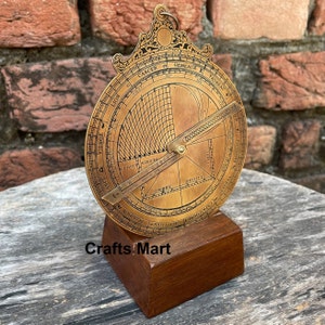 French Brass Astrolabe: Zodiac Design, Star Observation Instrument