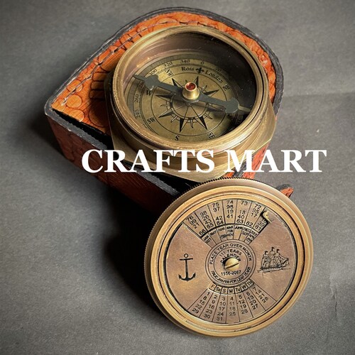 Antique Brass Compass Calendar With Wooden Box Gift Item Antique 