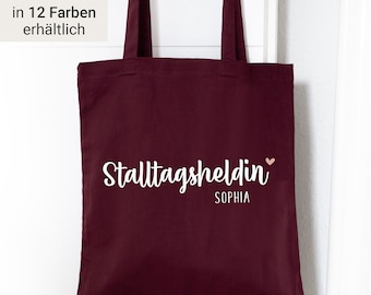 Bolsa de tela "Stalltagsheldin + Name" algodón | | personalizado Regalo, idea de regalo, caballo, caballo niña, bolsa de compras, bolsa, establo