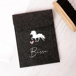 Paardenpaspoortomslagontwerp "IJslands #1 + naam" | Antraciet of lichtgrijs | Cadeau, cadeau-idee, paard, paardenmeisje, IJslands paard, IJslands paard