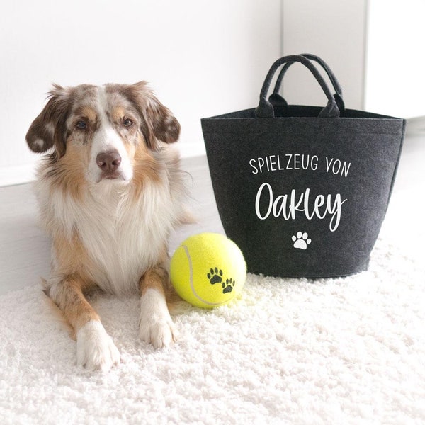 Spielzeug Korb Aufbewahrung personalisiert | Design: "Spielzeug von ..." | Anthrazit | Hunde, Geschenk, Geschenkidee, Hundemama, Welpe,Katze