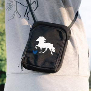 Mini bolsa para carteira e celular personalizada | Design "Islandês #1" | Presente, cavalo, menina cavalo, cavalo islandês, cavalo islandês