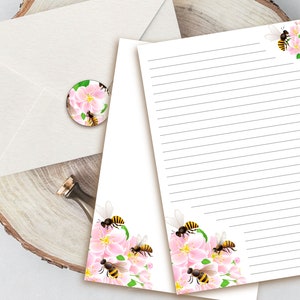 Bee stationary set letter writing paper printable | Etsy
