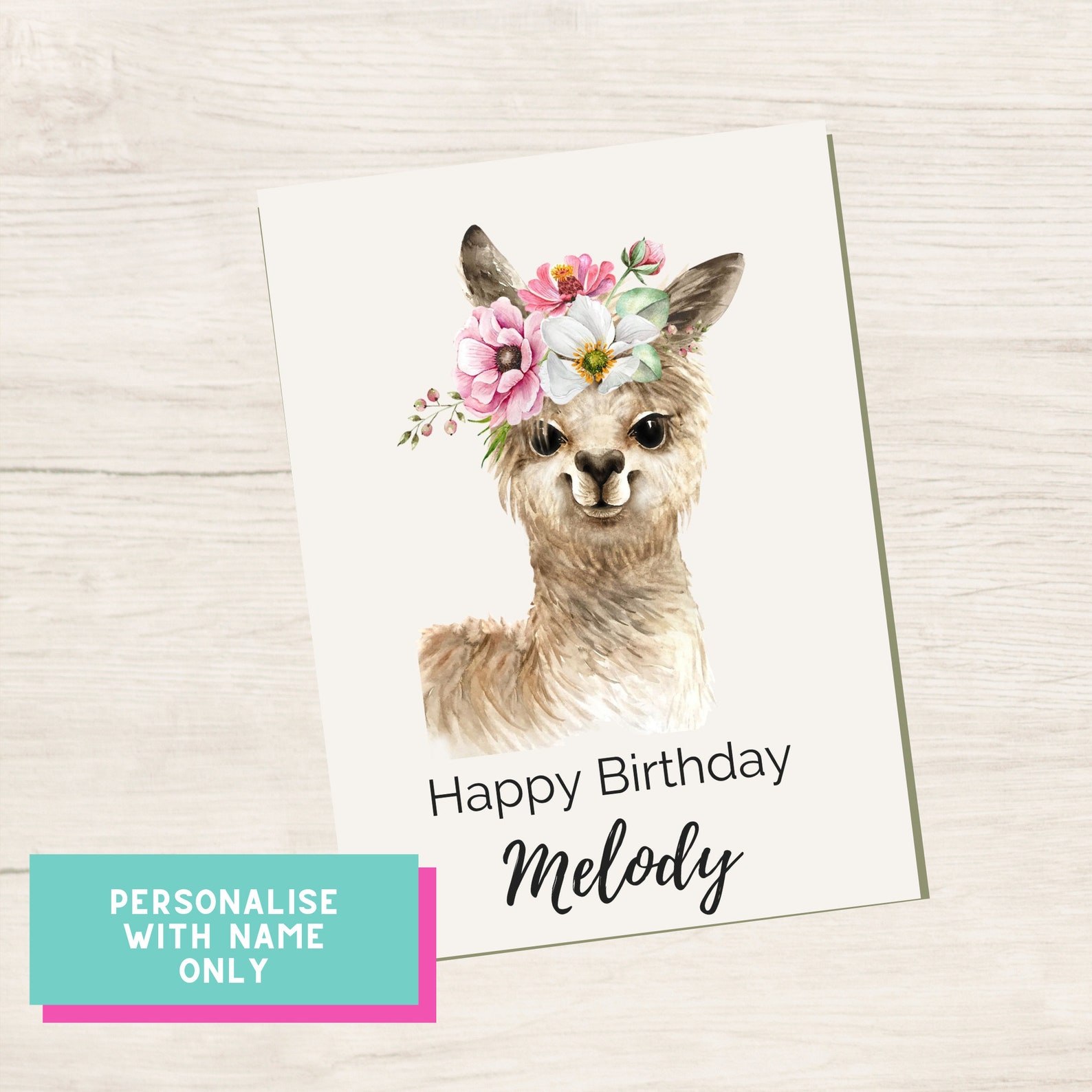 Llama Birthday Card Card for Her with Name and Age | Etsy