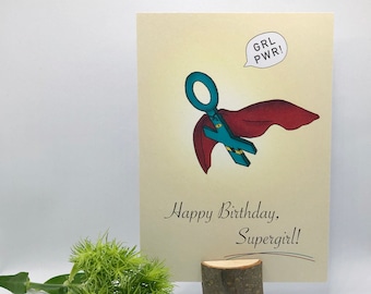 Carte postale « Joyeux anniversaire, Supergirl! » | Girl Power | Le pouvoir des femmes | Carte de vœux | Anniversaire