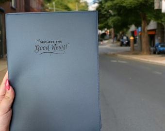 JW magazine folder holder organizer ministry gift baptism pioneer faux leather brochure invite contact card engraved. Declare Good News!