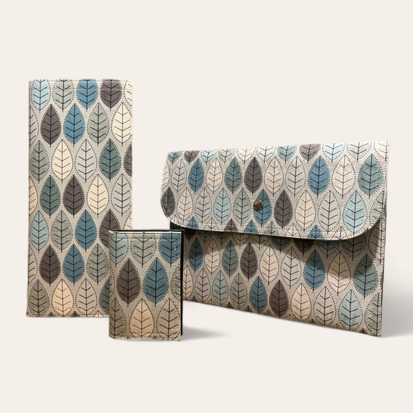 JW Fabric / pu leather magazine brochure tract contact card folder holder pouch gift set for ministry - leaf design. Gift, baptism, pioneer