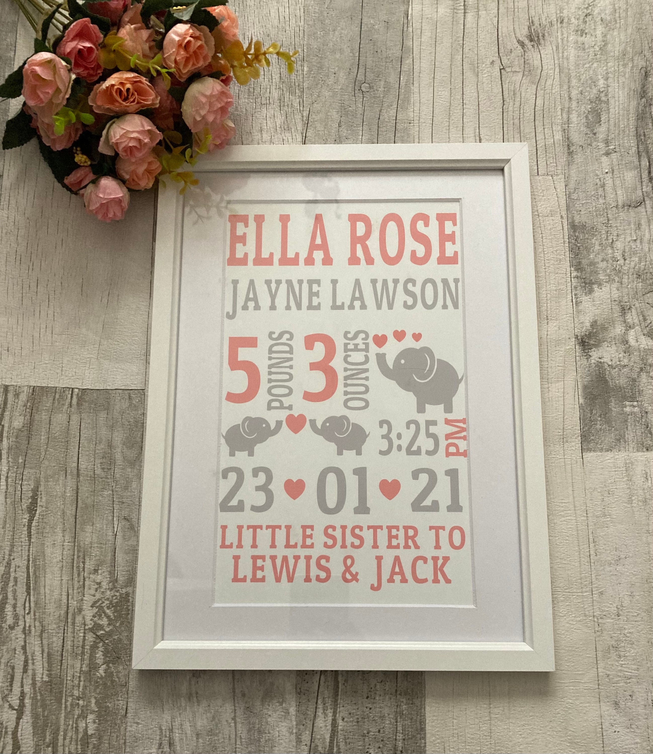 New Baby Arrival Announcement Framed Print. Customisable Options Etsy