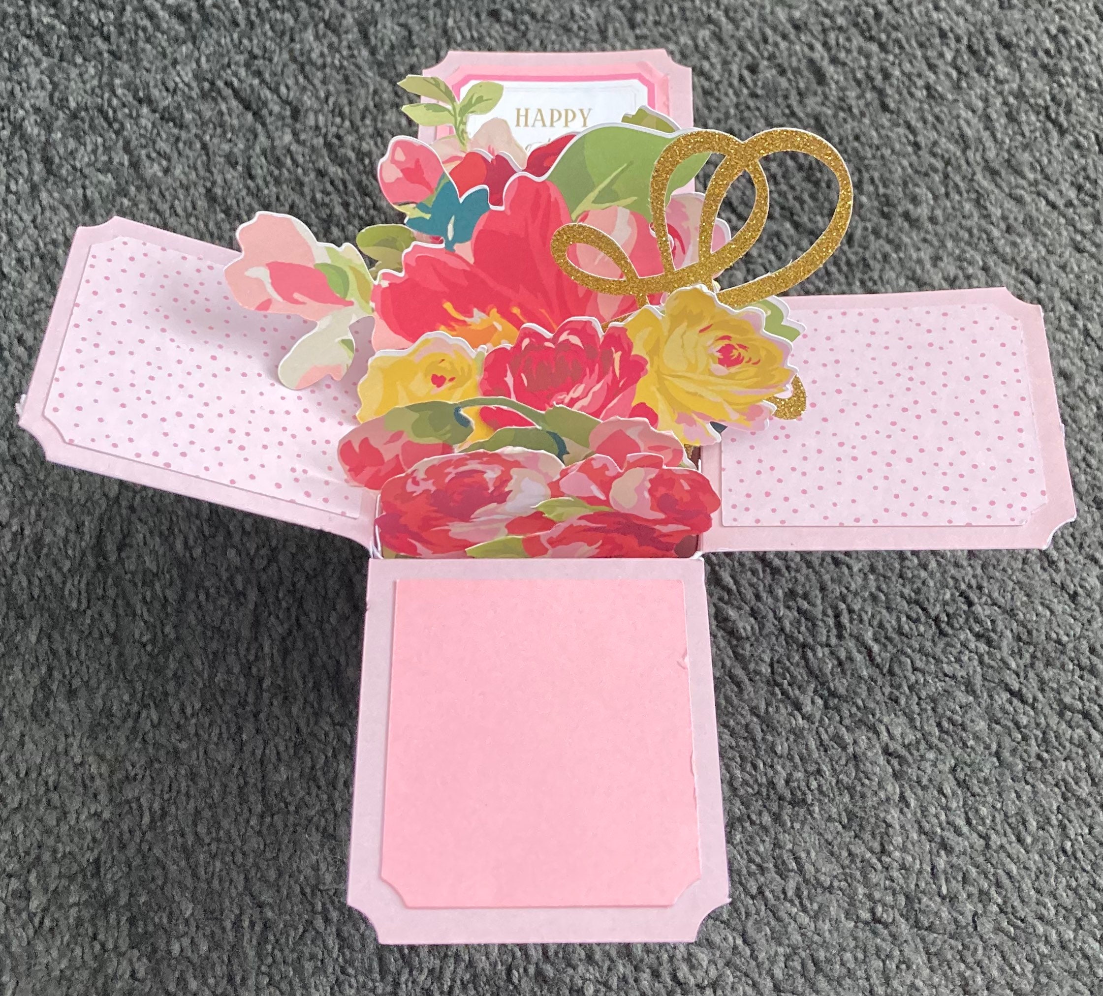 Handmade Pop up 3D Flower Bouquet Card With Happy Birthday Message ...