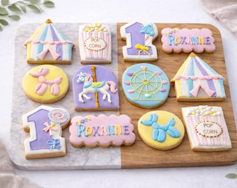 Circus Themed Birthday Cookies 6 to 48, Personalized Carnival Party Favors, Custom Sugar Cookies Gift, Custom Carnival Cookies