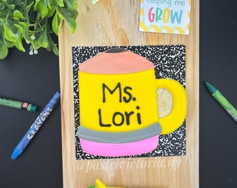 Personalized pencil cookie mug , teacher appreciation cookies , pencil cookie , teacher gifts, favors cookies