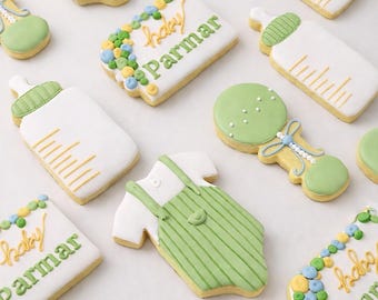 Galletas personalizadas para baby shower, juego de 6 (48 unidades), galletas de recuerdo para baby shower de niño o niña, galletas decoradas a mano, recuerdos de fiesta
