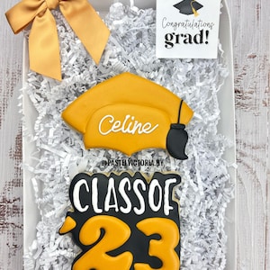 Class of 2025 Custom Cookies, Personalized Graduation Cookies, Personalized Grad Gift, Gift Box Cookies, Cap Cookies, 2 Cookie Set.