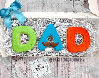 Set of 3 DAD Letter Cookies, Father’s Day Gift Box, Gift for Dad or Grandpa, Decorated Vanilla Sugar Cookies for Dad, Handmade Edible Gift