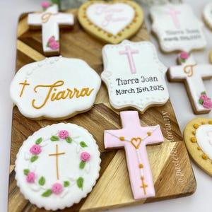 Personalized Baptism Cookies, Floral Cross Design, Custom Baptism Favor Set 6–48, Christening Gift,  Godparent Treat,   Custom Baptism Favor