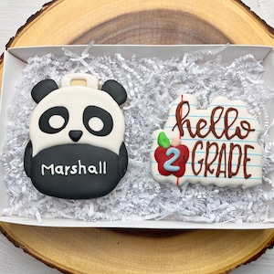 Personalized backpack sugar cookies, school personalized cookies, kinder grande cookies, decorated cookies, graduation cookies, gift cookies