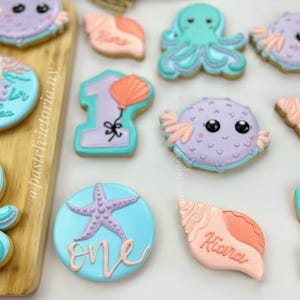 Custom Under the Sea Birthday cookies, Mermaid birthday cookies, starfish cookie, seashell cookie, set of 6,12,18,24,48 cookies