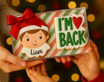 2 Personalized Elf Decorated Sugar Cookies - Gift Box - Christmas Cookies