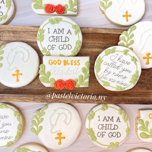 Custom Baptism & First Communion Cookies, Personalized Religious Cookies,  Communion Favors, Custom Edible Party Favors, Set of 6-48 Cookies