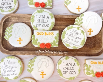 Custom Baptism & First Communion Cookies, Personalized Religious Cookies,  Communion Favors, Custom Edible Party Favors, Set of 6-48 Cookies