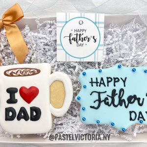 Father’s Day Gift Cookies, Set of 2 Decorated Cookies with I Love Dad & Happy Father’s Day, Handmade Father’s Day Cookies, Gift Box for Dad