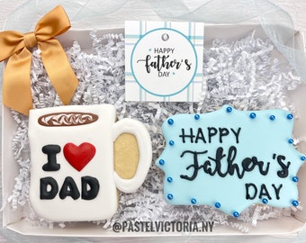 Father’s Day Gift Cookies, Set of 2 Decorated Cookies with I Love Dad & Happy Father’s Day, Handmade Father’s Day Cookies, Gift Box for Dad