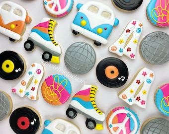 Custom Groovy Retro cookies, Disco ball cookie, Assorted sets of 6-48 cookies, party favors, corporate gifts, birthday party, vintage groovy