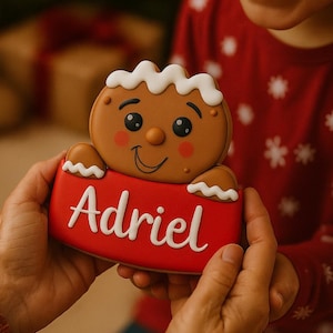 Biscuit en pain d'épice personnalisé avec nom, cadeau de Noël pour les enfants et les camarades de classe, lot de 1 à 12 biscuits, biscuit de Noël en pain d'épice.